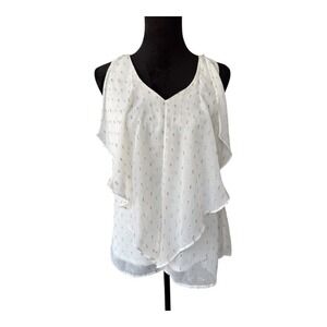 Byer California Sleeveless Layered Blouse V-Neck Party‎ Top Metallic Accents